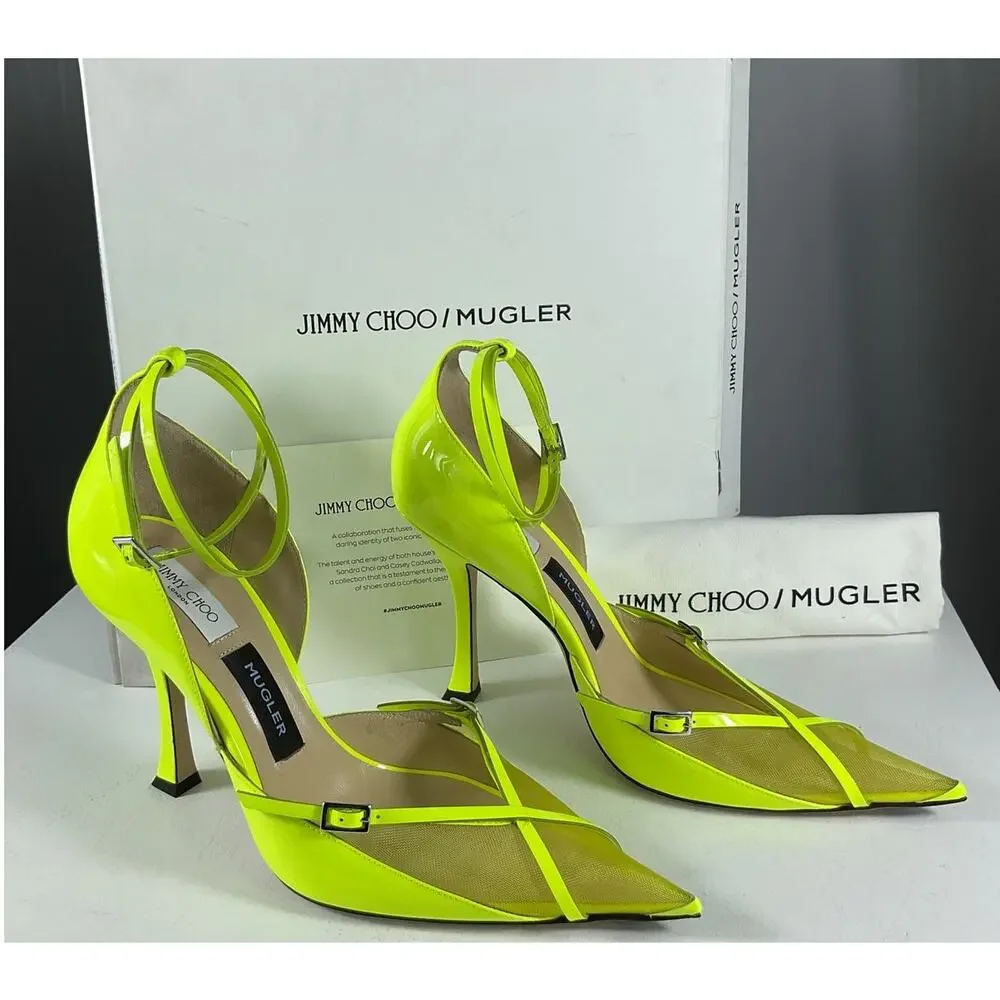 Jimmy Choo Neon Yellow Strap Heels Size IT 40 / US 10